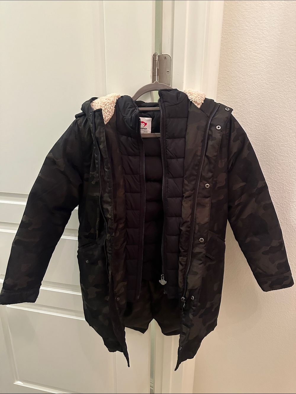 Appaman Black Camo Ski-Style Puffer Jacket with Sherpa Trim